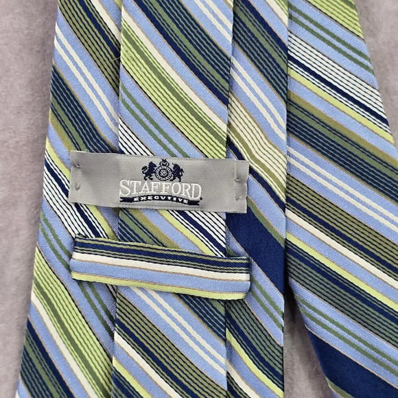 Stafford Blue Green Stripe Repp Geometric Silk Neck Tie Men's - Picture 4 of 6